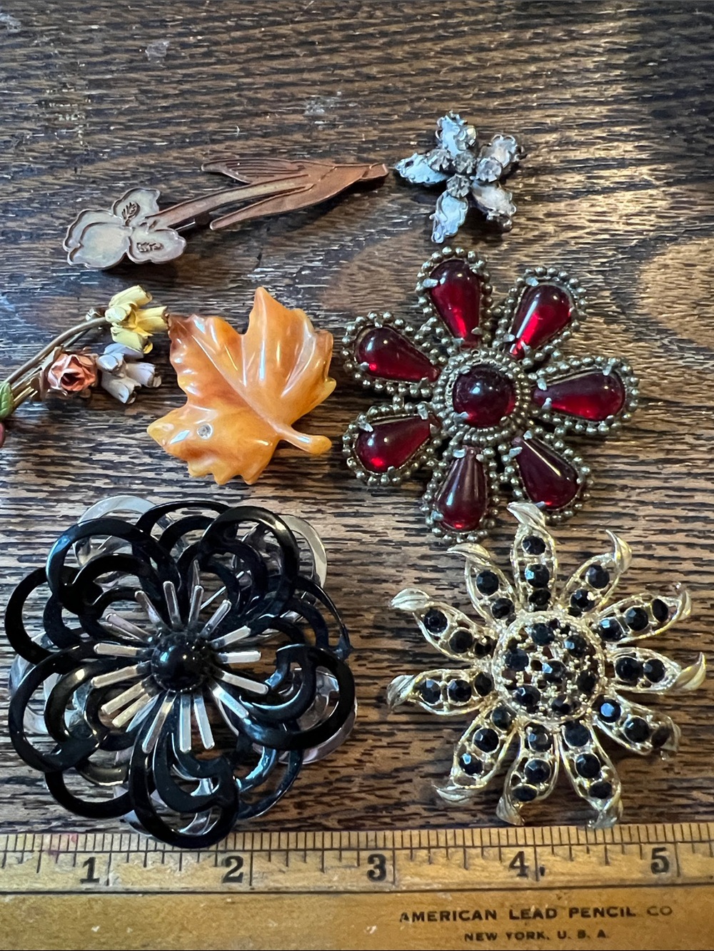 Lot Antique Vintage brooches crystal enamel copper gold filled Emmons Avon